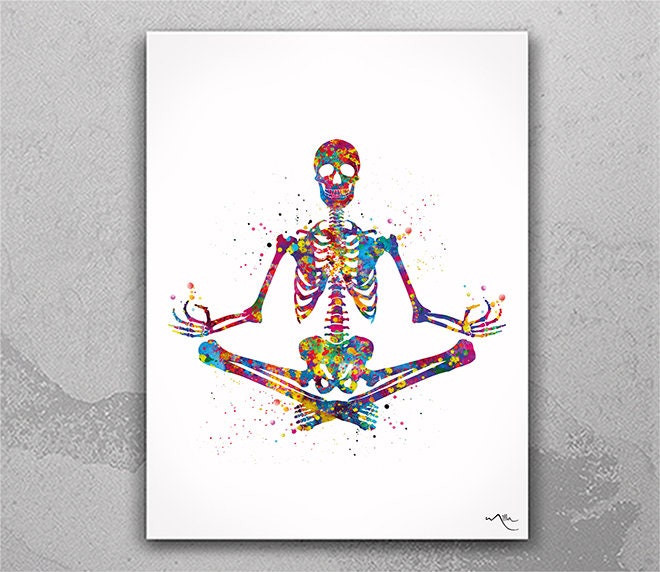 Discover Yoga Skeleton Watercolor Poster