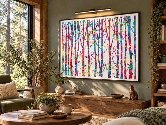 Colorful Trees Watercolor Print: Forest Wall Art-307