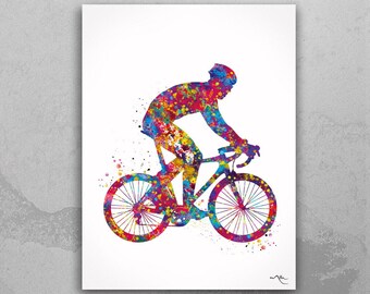 Road Bike Watercolor Print, Colorful Cyclist Poster-1783