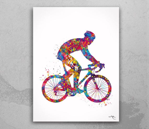 Road Bike Watercolor Print, Colorful Cyclist Poster-1783
