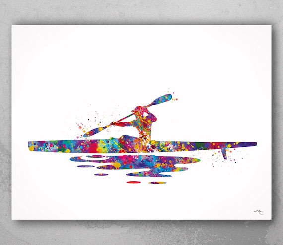 Kayaking Watercolor Print, Sports Art, Nursery Decor-2273