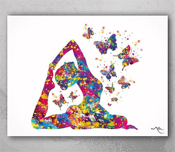 Watercolor Yoga Pigeon Pose Art Print, Butterfly Decor-877