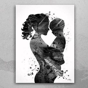 Mother and Son Watercolor Print Parent Gift Family Love Black and White BW Mother and Kids Mum Baby Shower Mom Poster Nursery Wall Decor-43