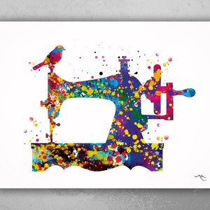 Sewing Machine Watercolor Print Wall Art Seamstress Sewing Room Housewarming Gift Craft Room Decor Wall Decor Tailor Decor Wall Hanging-185 image 1