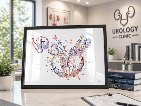 Prostate Anatomy Watercolor Print, Urology Clinic Decor-1212