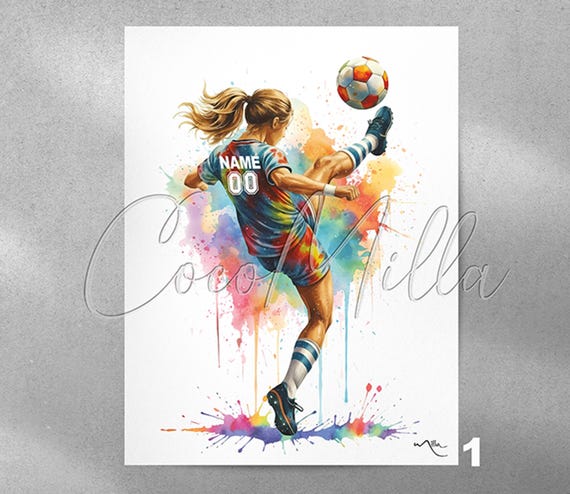 Personalized Soccer Girl Watercolor Print - Custom Football Girl - Gift-2986