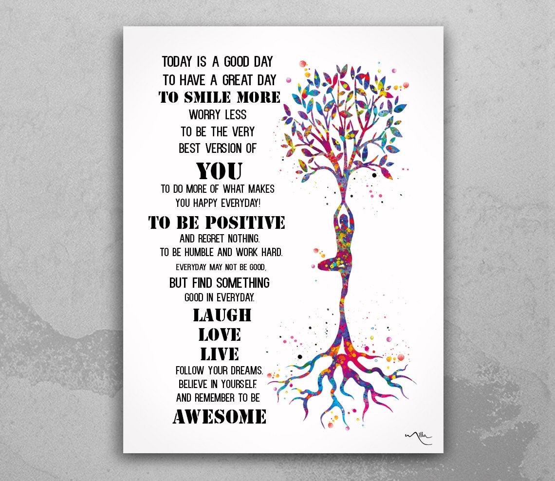 Discover Yoga Art Today is a Good Day Motivational Quote Watercolor Print Yogi Poster