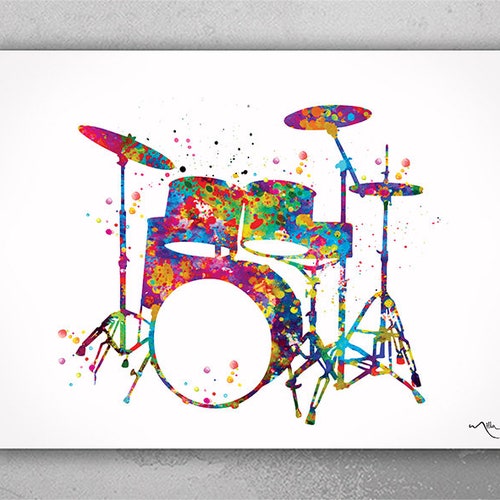 Drums Watercolor Print Drum Set Music Instrument Wall Art Etsy UK