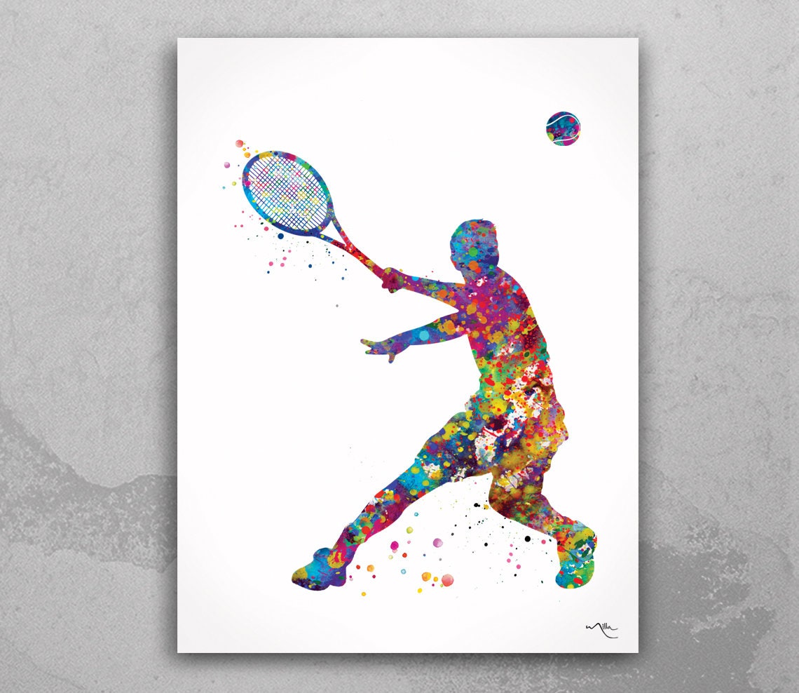 Tennis Player Man Watercolor Print Boy Tennis Gift Art Wall Etsy