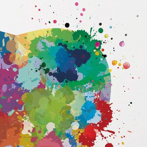 May include: Close-up of a colorful abstract design with paint splatters in various colors, including green, blue, red, and yellow. The word "CLOSE-UP" is at the bottom in a bold, black font.