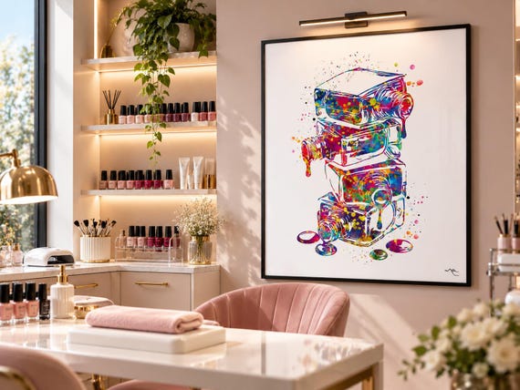 Watercolor Nail Polish Print, Beauty Salon Wall Art-1482