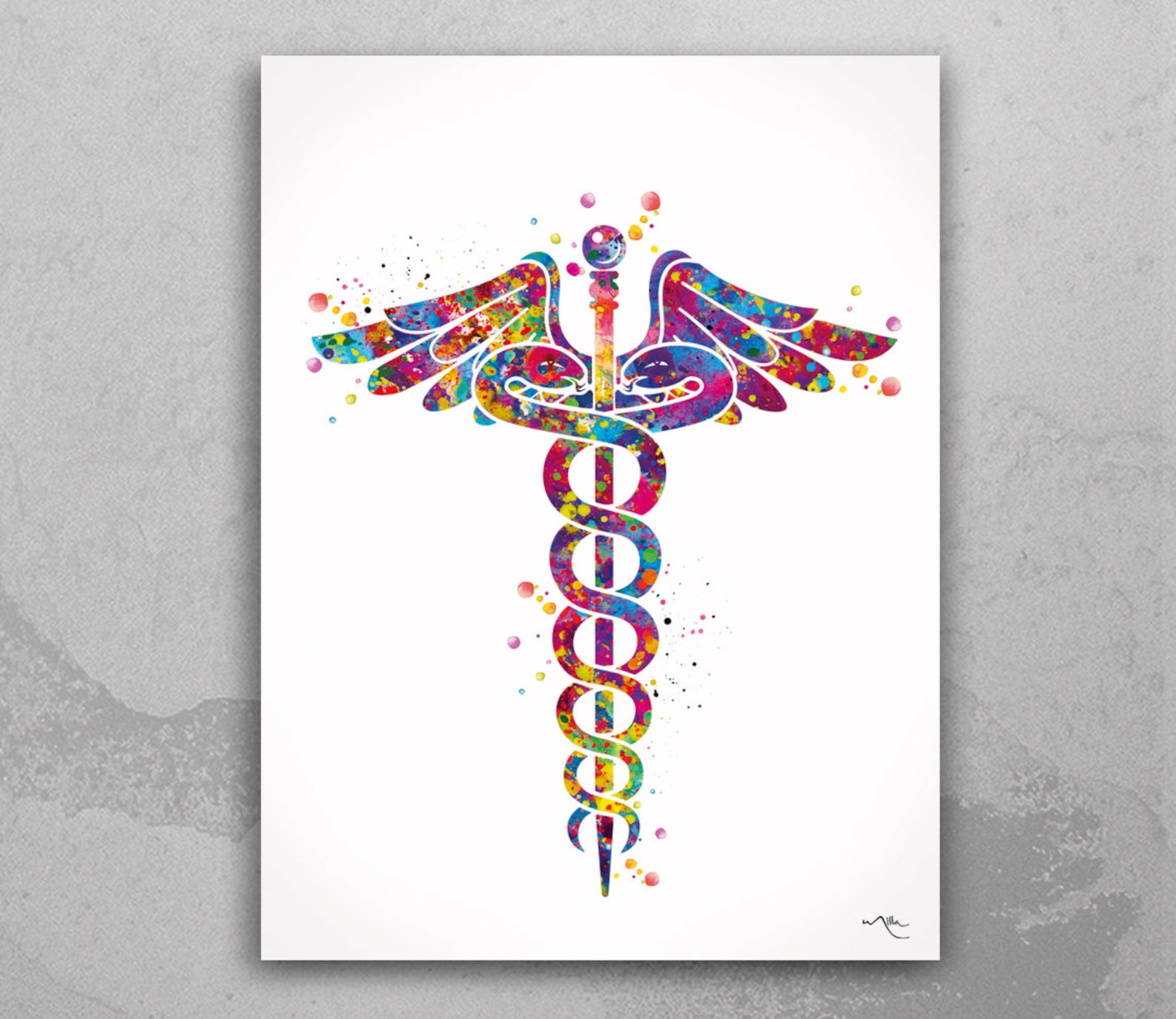 Caduceus Medical Symbol Watercolor Print Wall Art Nurse Gift | Etsy