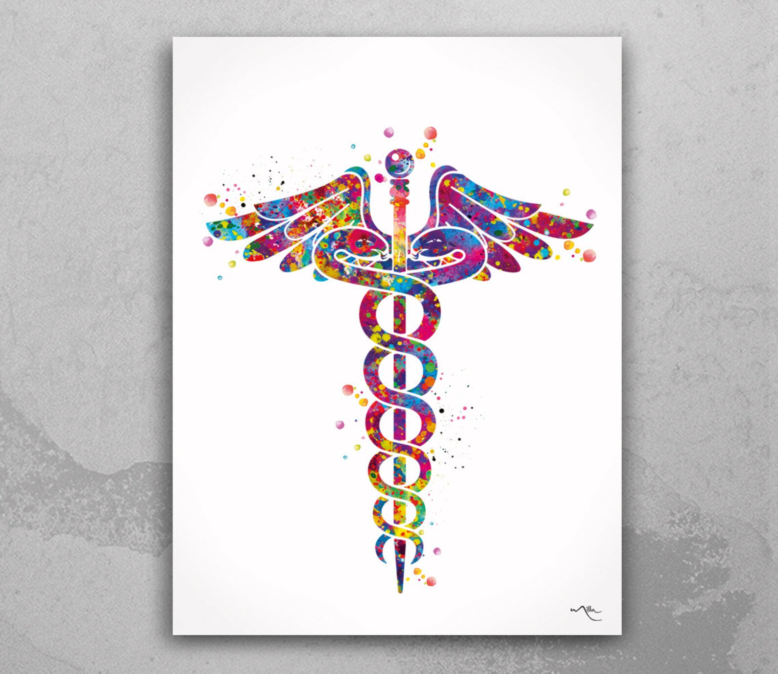 Caduceus Medical Symbol Watercolor Print Wall Art Nurse Gift Etsy