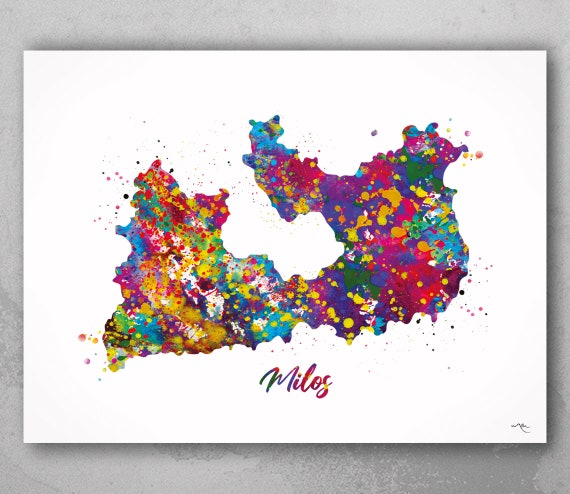 Milos Map Watercolor Print, Greek Island Travel Poster-2276