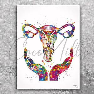 Uterus Health Anatomy Flowers Watercolor Prin Female Reproductive System Gynecology Clinic Decor Graduaiton Gift OBGYN Pregnancy Gift-2843