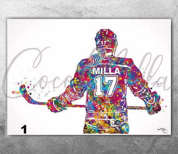 Personalized Hockey Girl Watercolor Print, Sports Wall Art-2411