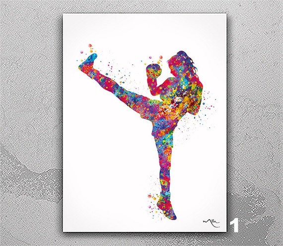 Muay Thai Boxing Woman Watercolor Print Fight Sports Art Girl Martial Art Female Wall Art Sports Room Poster Wall Hanging Sports Poster-2674