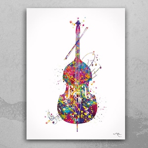 Double Bass Watercolor Print Contrabass Instrument Jazz Wall Art Music Wall Decor Home Decor Upright Bass Player Musician Wall Hanging-1883