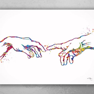 The Creation of Adam Watercolor Art Print Renaissance Decor Michelangelo Wall Art Hand Poster Housewarming Gift Modern Wall Hanging-1889