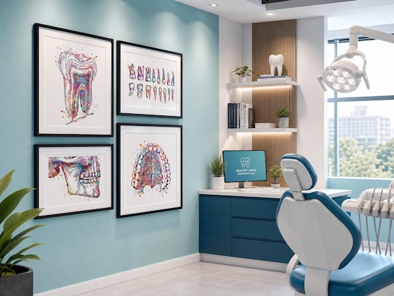 Watercolor Dental Anatomy Art Print Set of 4, Dentist Office Decor-19