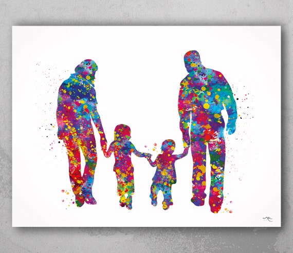 Family Watercolor Art Print, Father, Mother, Kids-2119
