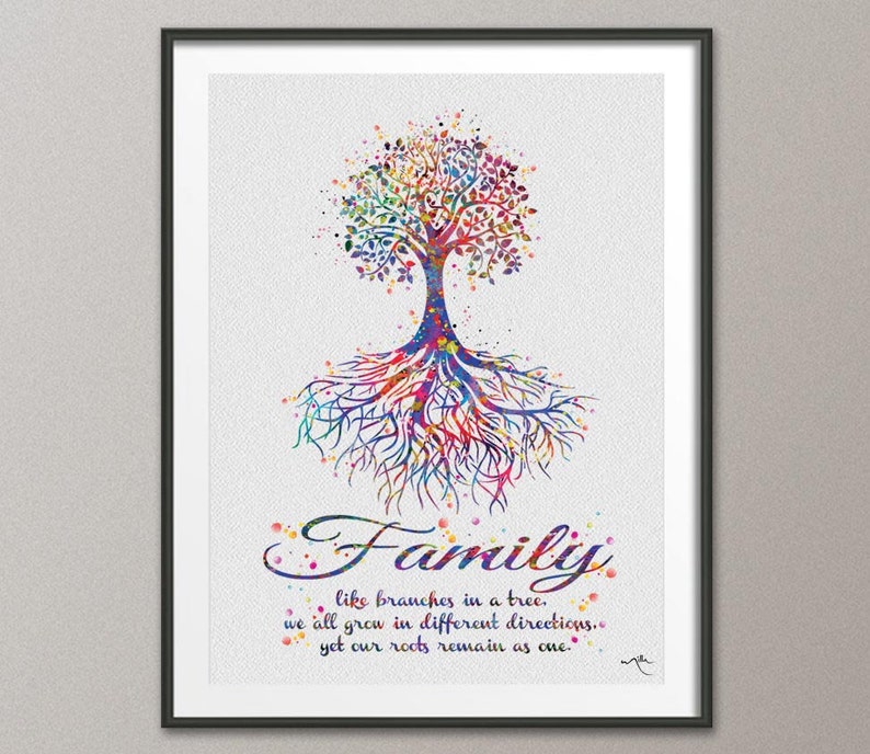 Tree Rooted Family Quote Watercolor Print Wedding Gift Archival Fine Art Print