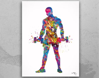 Weightlifter Watercolor Print | Gym Fitness Art, Power Lifting Decor