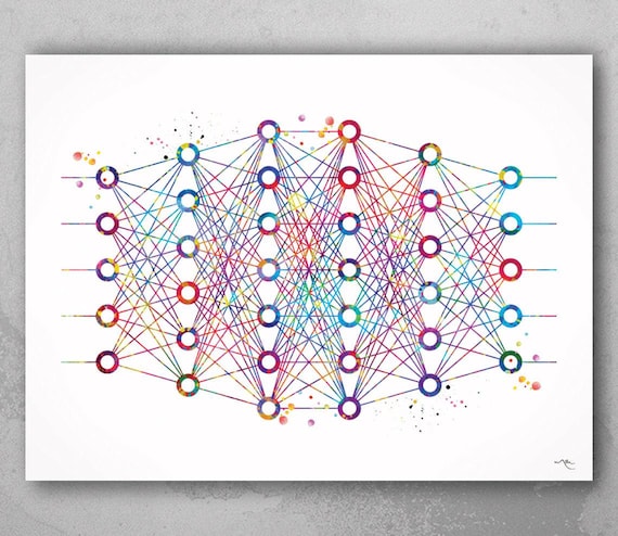 Watercolor Deep Neural Network Print | Abstract Science Art-1115