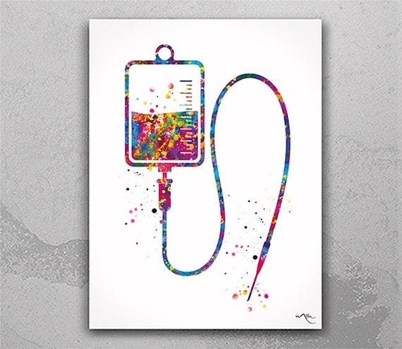 Watercolor Solution Bag Print, Medical Art Gift-1290