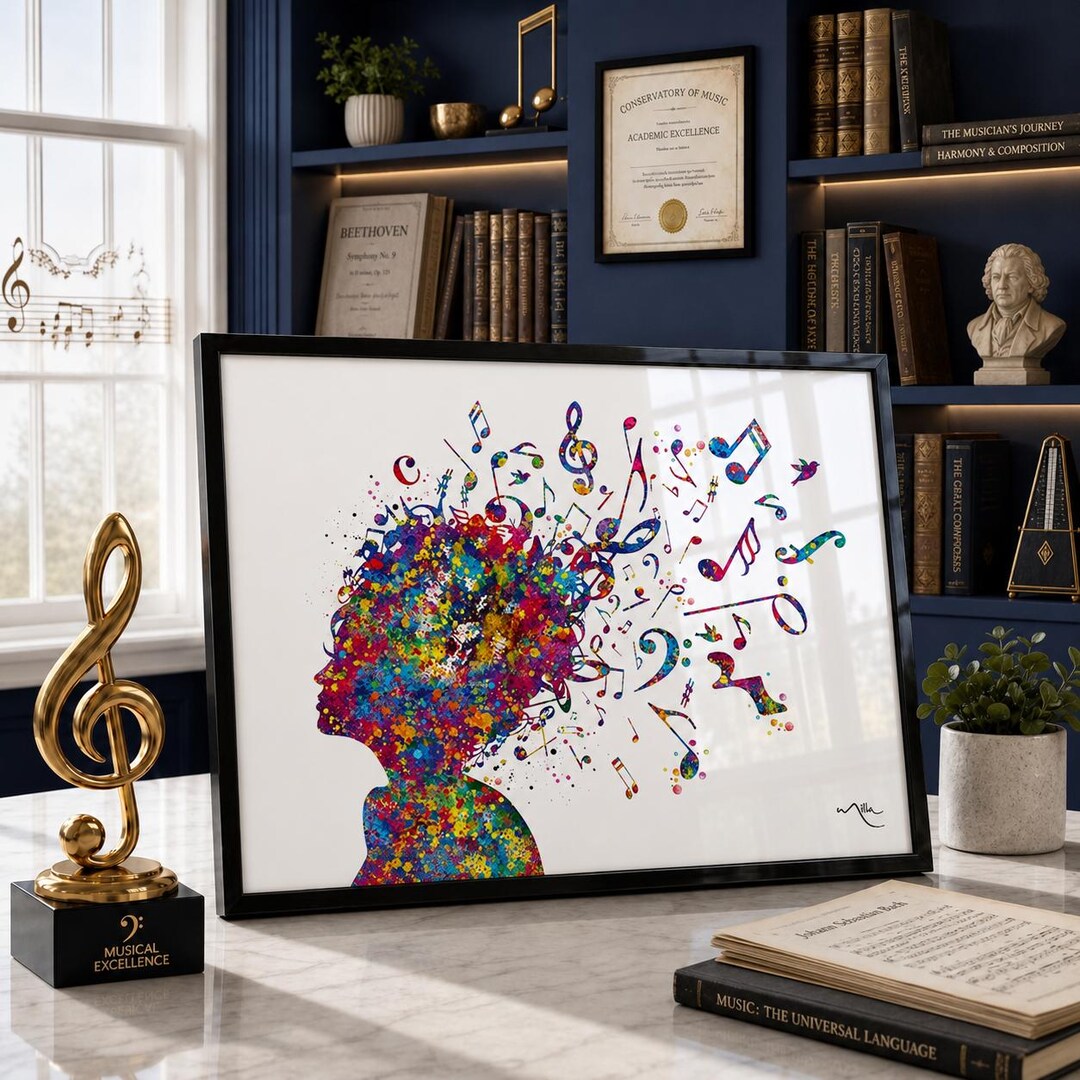 アート・デザイン・音楽 Lecture Note in Control and Information Girl Music Notes Watercolor Art Print, Treble Clef Wall Decor - Etsy