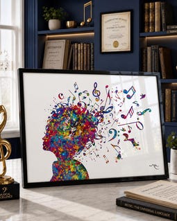 Girl Music Notes Watercolor Art Print, Treble Clef Wall Decor - Etsy