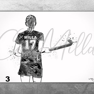 Field Hockey Player Women Girl Female Personalized Watercolor Print Sports Girl Teen Room Decor Personalized Gift Customize Wall Art-2387 image 3