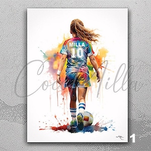 Girls Football Gifts Watercolor Print Personalised Soccer Female Football Secret Santa Personalised Gift Christmas Gift Personalised-2979