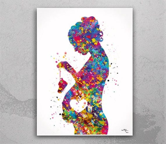 Pregnant Mom Watercolor Print: Baby Shower Gift-1276
