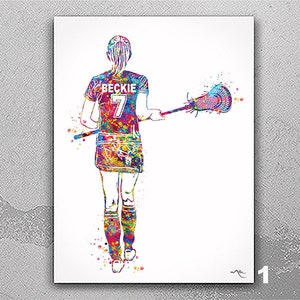 Lacrosse Player Girl Women Female Personalized Watercolor Print Sports Girl Teen Room Decor Personalized Gift Customize Wall Art Gift-2769