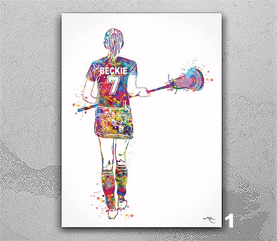 Personalized Lacrosse Girl Watercolor Print, Teen Room Decor-2769
