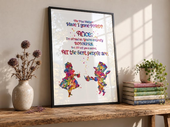 Alice in Wonderland Watercolor Print, Mad Hatter Quote-2210