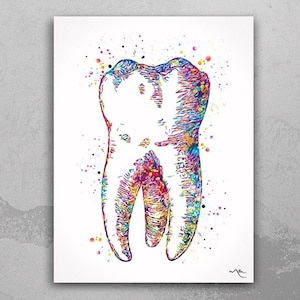 Human Tooth Watercolor Print Tooth Anatomical Art Dental Clinic Decor Art Dentistry Office Science Graduaiton Dentist Gift Doctor Art-305