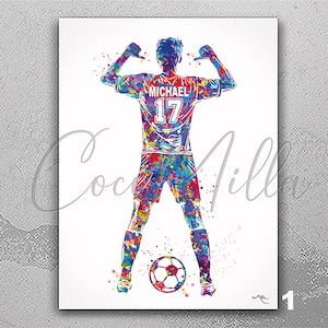 Soccer Player Personelized Watercolor Print Male Football Gift Soccer Player Boy Soccer Man Personalized Gift Customize Gift Wall Art-1955