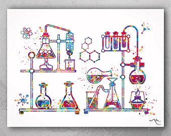 Chemistry Laboratory Watercolor Print Chemistry Lab Phlebotomist Medical Art Laboratory Cool Science Clinic Scientific Tools Wall Art-2316