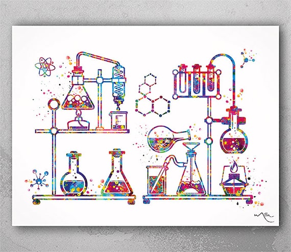Chemistry Laboratory Watercolor Print Chemistry Lab - Etsy Denmark
