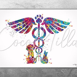 Veterinary Caduceus Watercolor Print Clinic Wall Art Cat Dog Animal Gift Veterinarian Office Vet Clinic Decor Animal Hospital Decor-315