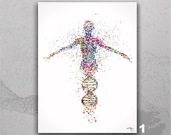 DNA Human Watercolor Print dna art Medical Wall Art Nurse Gift Medical Art Science Art Dorm Gift for Doctor Laboratory Decor Biology-1021
