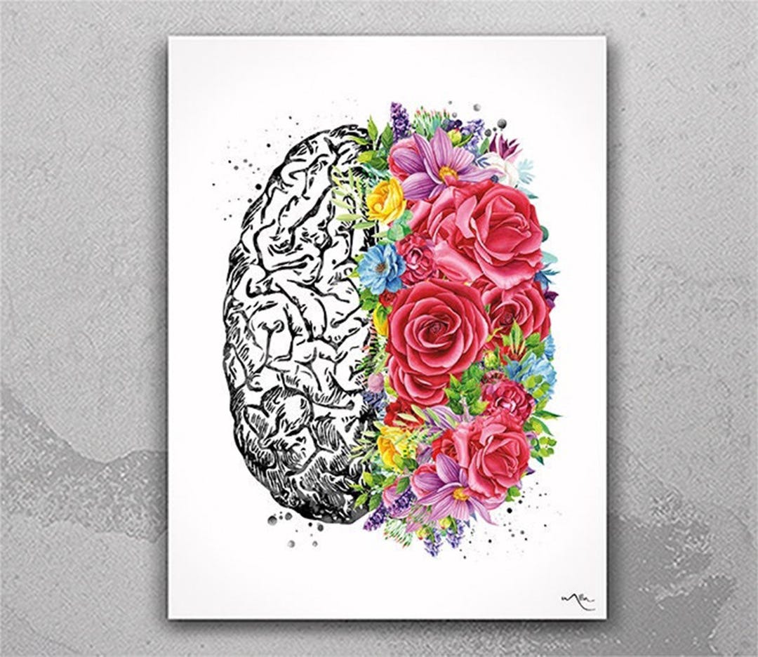 Brain Anatomy Flowers Watercolor Print Cerebrum Floral Medical Art ...