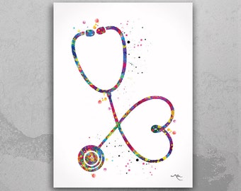 Stethoscope Watercolor Print Medical Tools Wall Art Nurse Gift Medical Art Love Heart Art Clinic Decor Gift for Doctor Office Nurse Gift-386