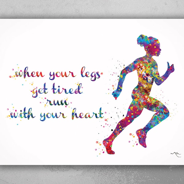 Female Runner Watercolor Print: Motivational Quote Art-1877