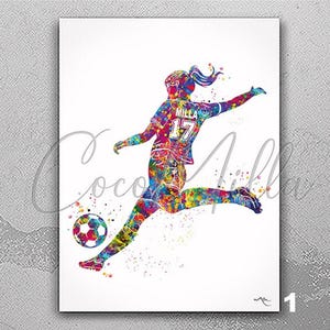 Calciatrice personalizzata con stampa ad acquerello, regalo di calcio femminile, calciatrice ragazza calciatrice donna regalo personalizzato personalizza arte murale-2575