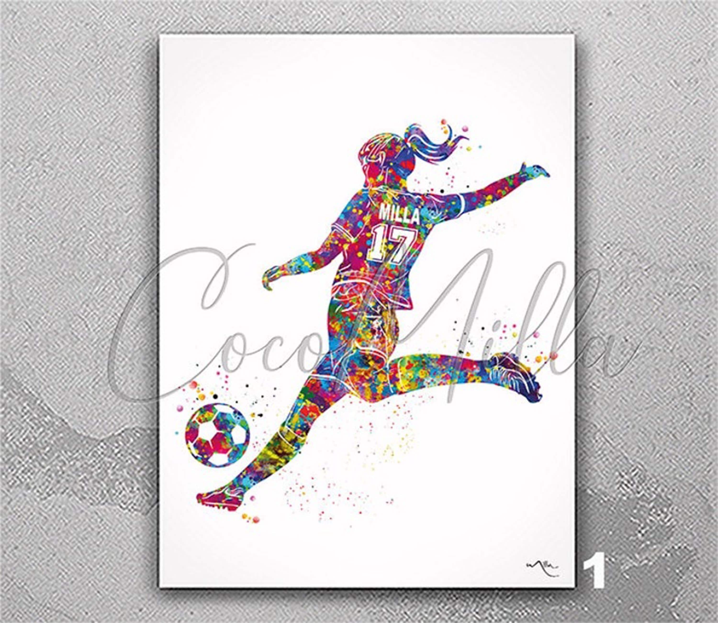 Soccer Player Personalized Watercolor Print Female Football Gift Soccer Player Girl Soccer Woman Personalized Gift Customize Wall Art-2575
