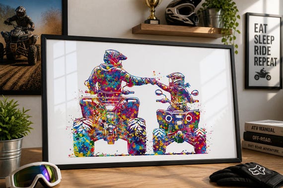 Personalized Father & Daughter ATV Watercolor Print, Sports Wall Art-2940