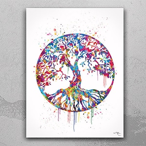 Tree of Life Watercolor Print Wall Art Wedding Gift Nature Yoga Studio Family Housewares Housewarming Gift Buddha Home Decor House Decor-451